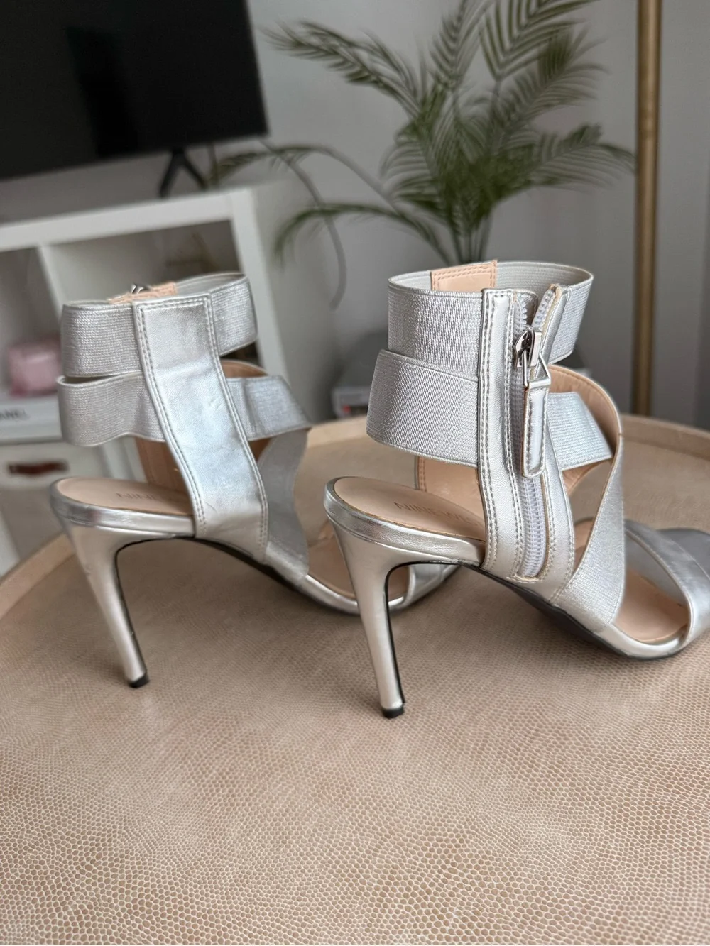 Metallic Silver Strappy High Heel Sandals - Women's Evening Heels
